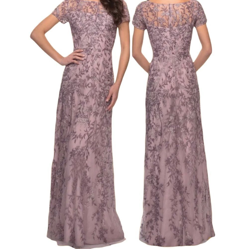 Lilac Gown size 16 LA Femme Lace  Formal Bridal Mother of the Bride Pagesnt NWT
